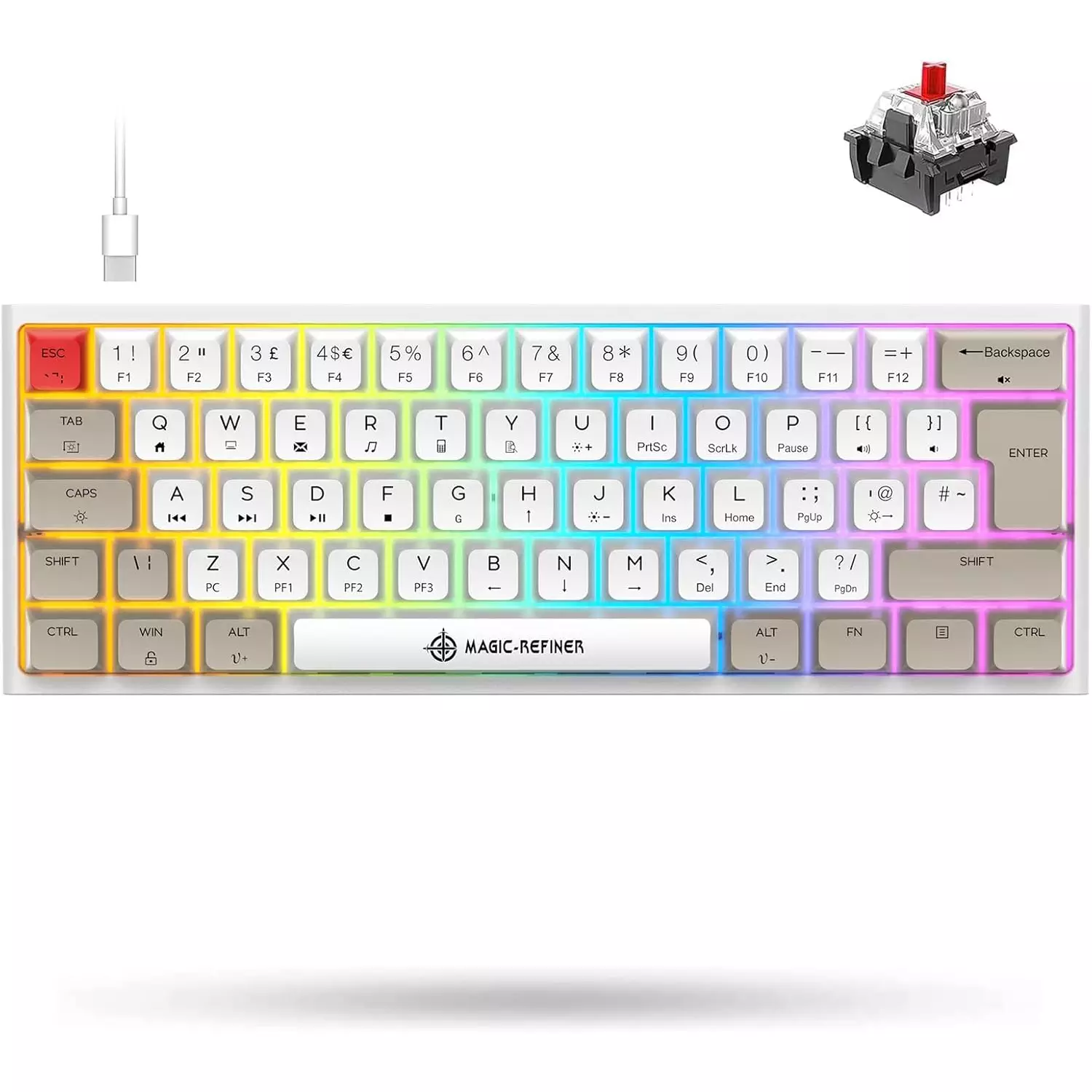 MAGIC-REFINER-MK22-60-Gaming-Mechanical-Keyboard-Red-Switch-Dye-Sublimation-Keycap-Full-RGB-62-Keys-Detachable-Type-C-Cable-3